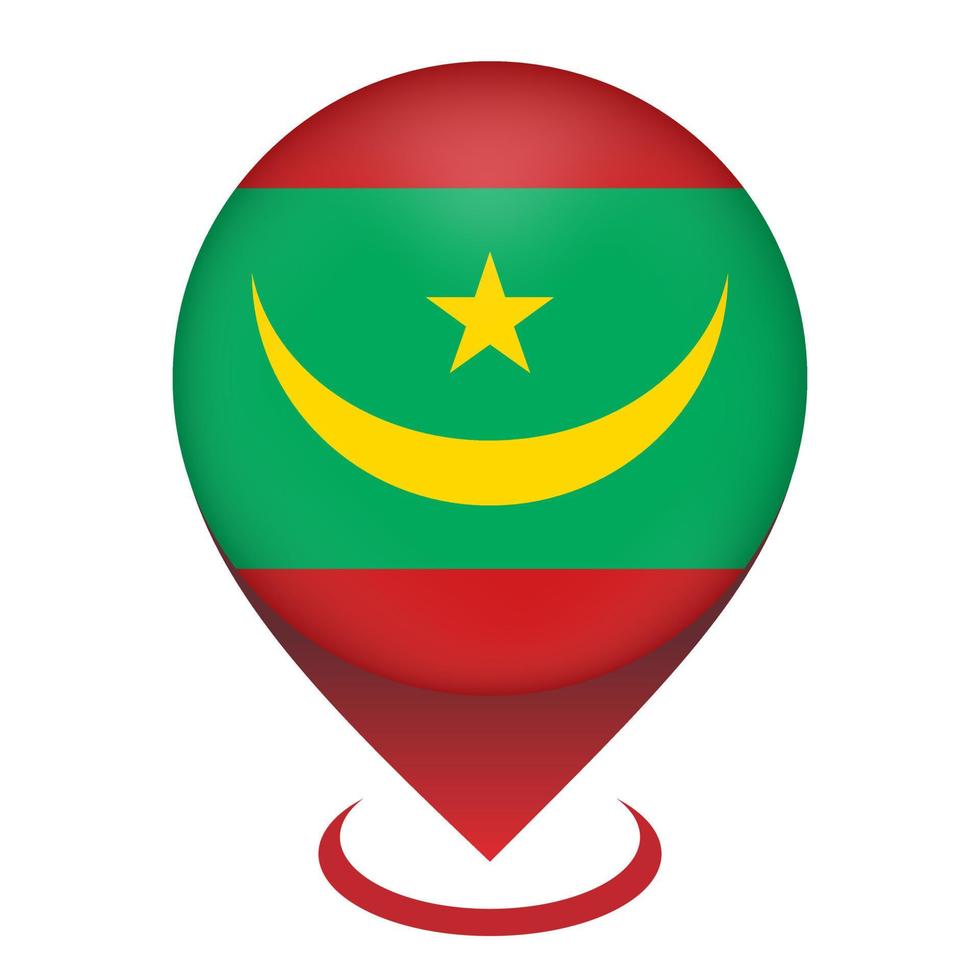 Map pointer with contry Mauritania. Mauritania flag. Vector illustration.