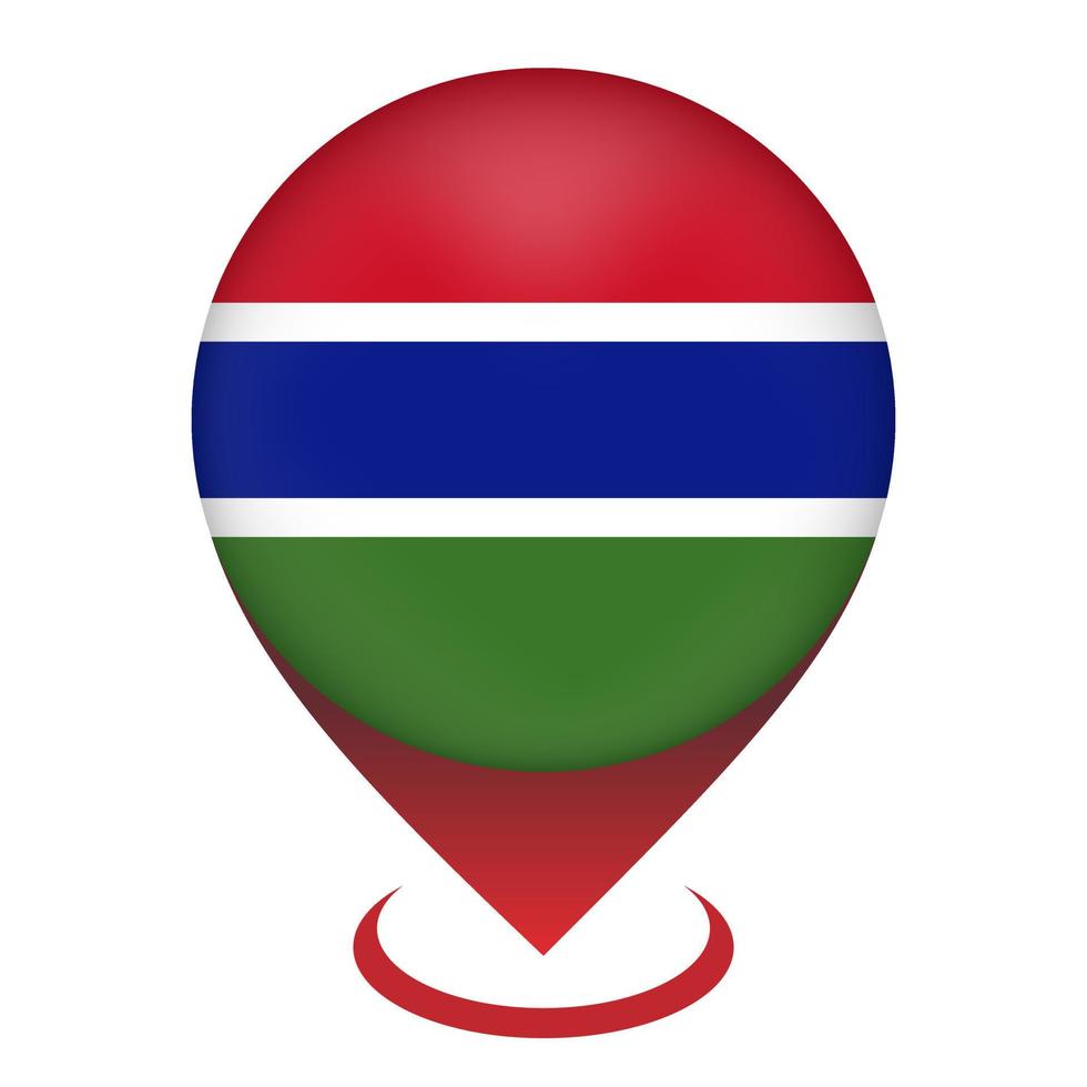 Map pointer with contry Gambia. Gambia flag. Vector illustration.