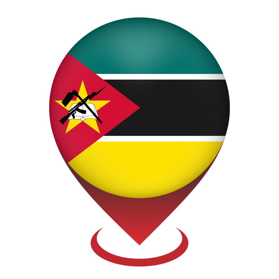 Map pointer with contry Mozambique. Mozambique flag. Vector illustration.