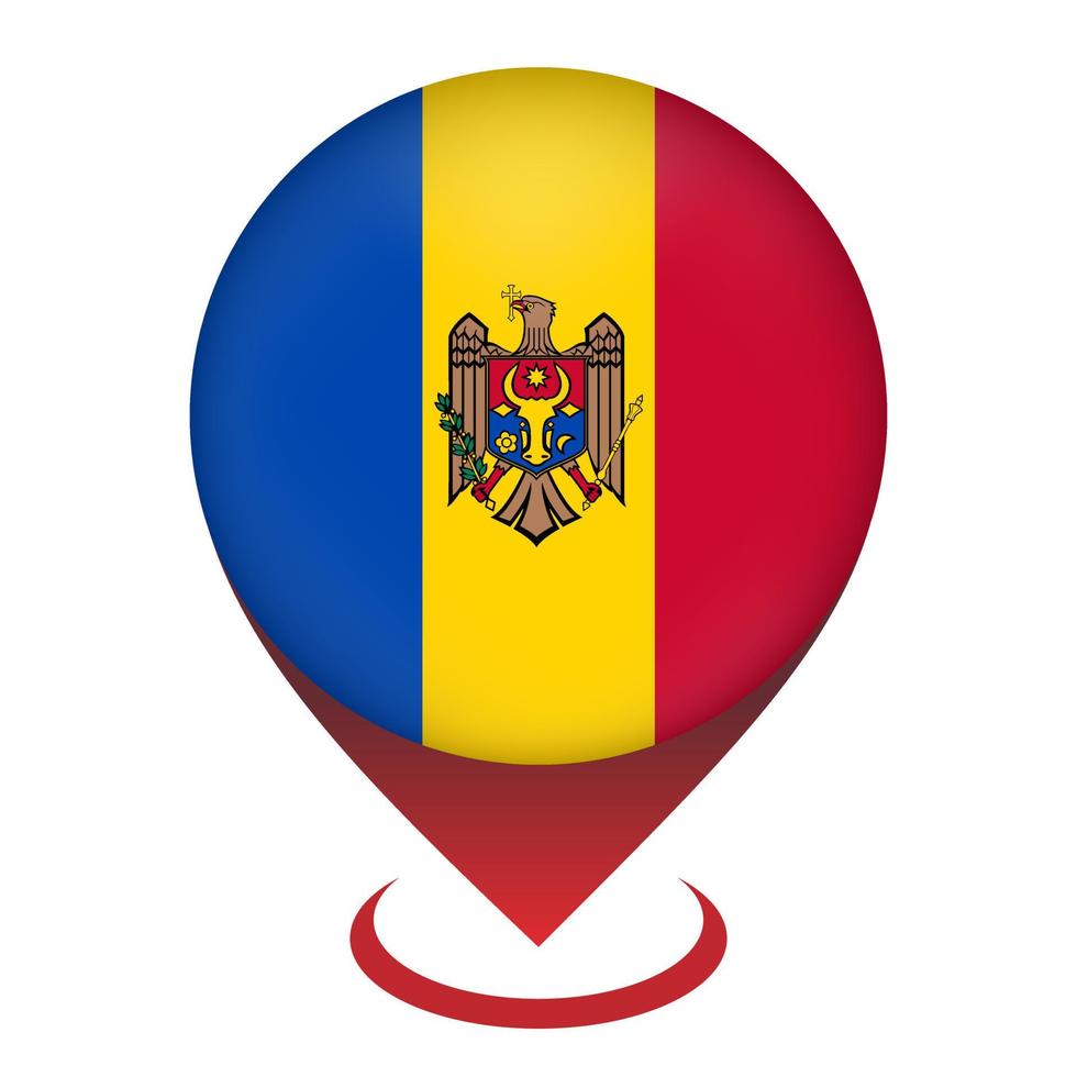 Map pointer with contry Moldova. Moldova flag. Vector illustration.