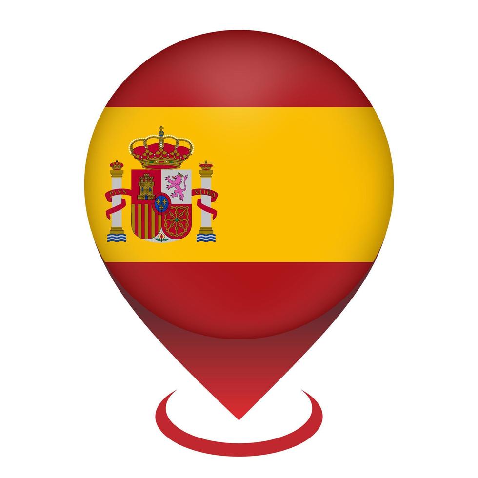 Map pointer with contry Spain. Spain flag. Vector illustration.