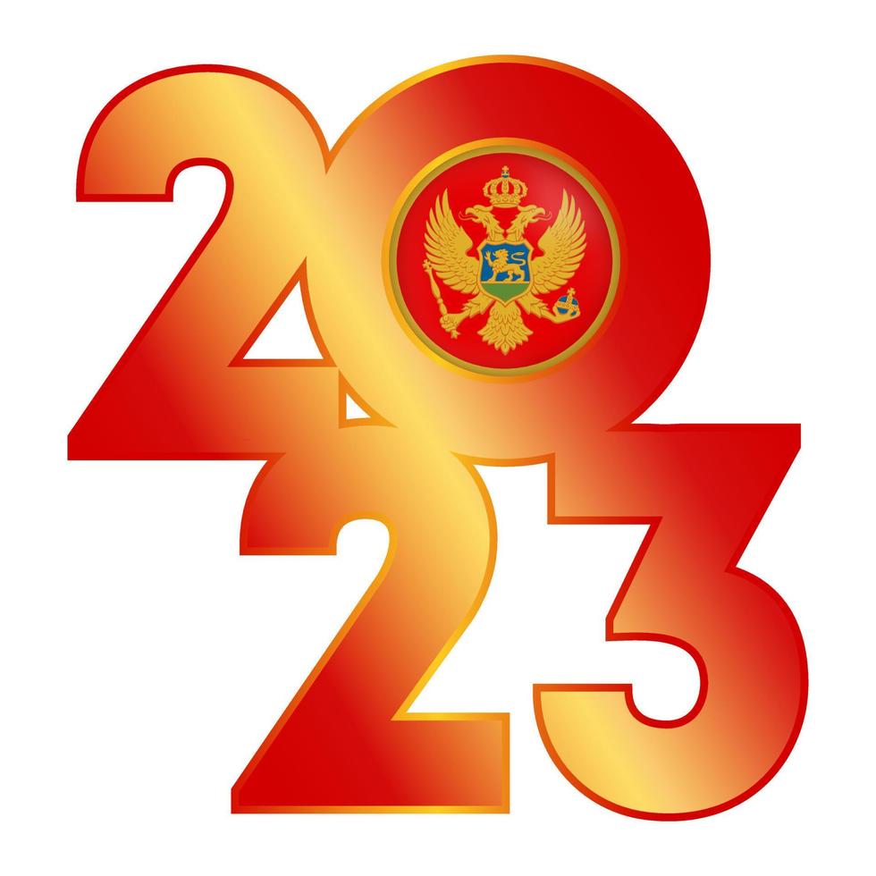 Happy New Year 2023 banner with Montenegro flag inside. Vector illustration.