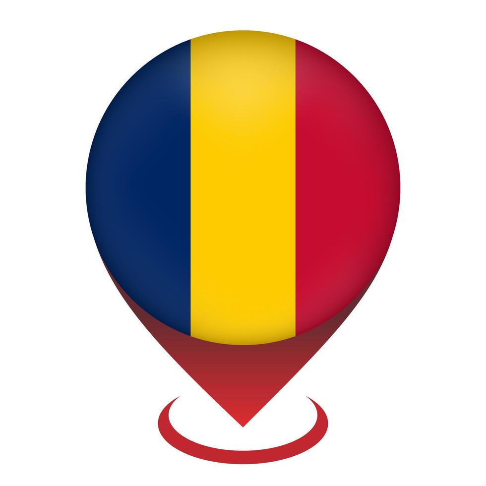 Map pointer with contry Chad. Chad flag. Vector illustration.