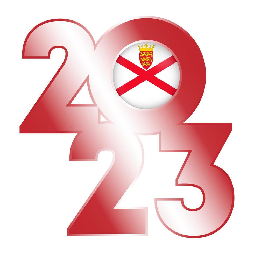 Happy New Year 2023 banner with Jersey flag inside. Vector illustration.