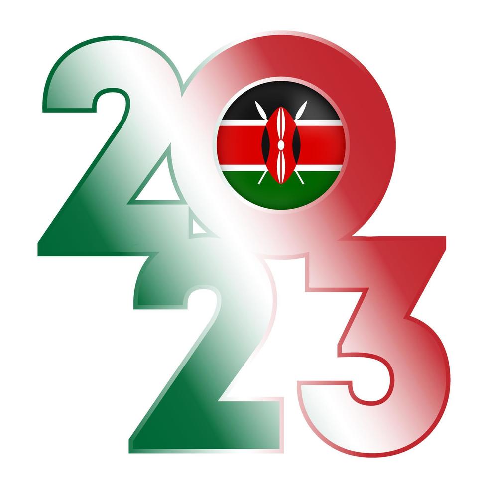 Happy New Year 2023 banner with Kenya flag inside. Vector illustration.