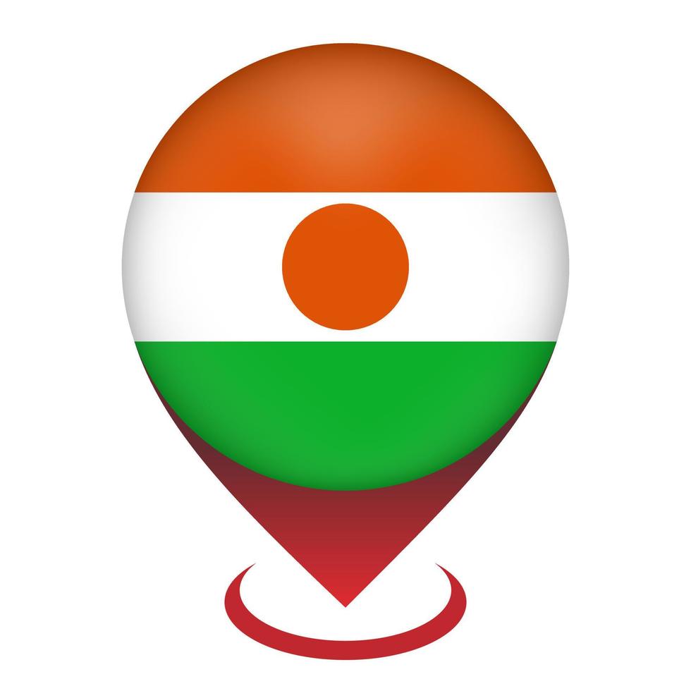 Map pointer with contry Niger. Niger flag. Vector illustration.