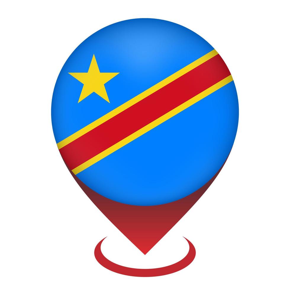 Map pointer with contry Democratic Republic of the Congo. Democratic Republic of the Congo flag. Vector illustration.