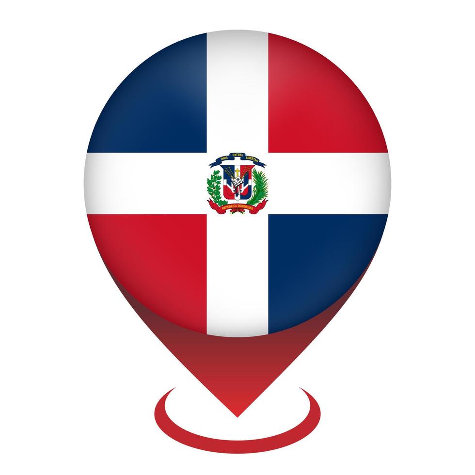 Map pointer with contry Dominican Republic. Dominican Republic flag. Vector illustration.