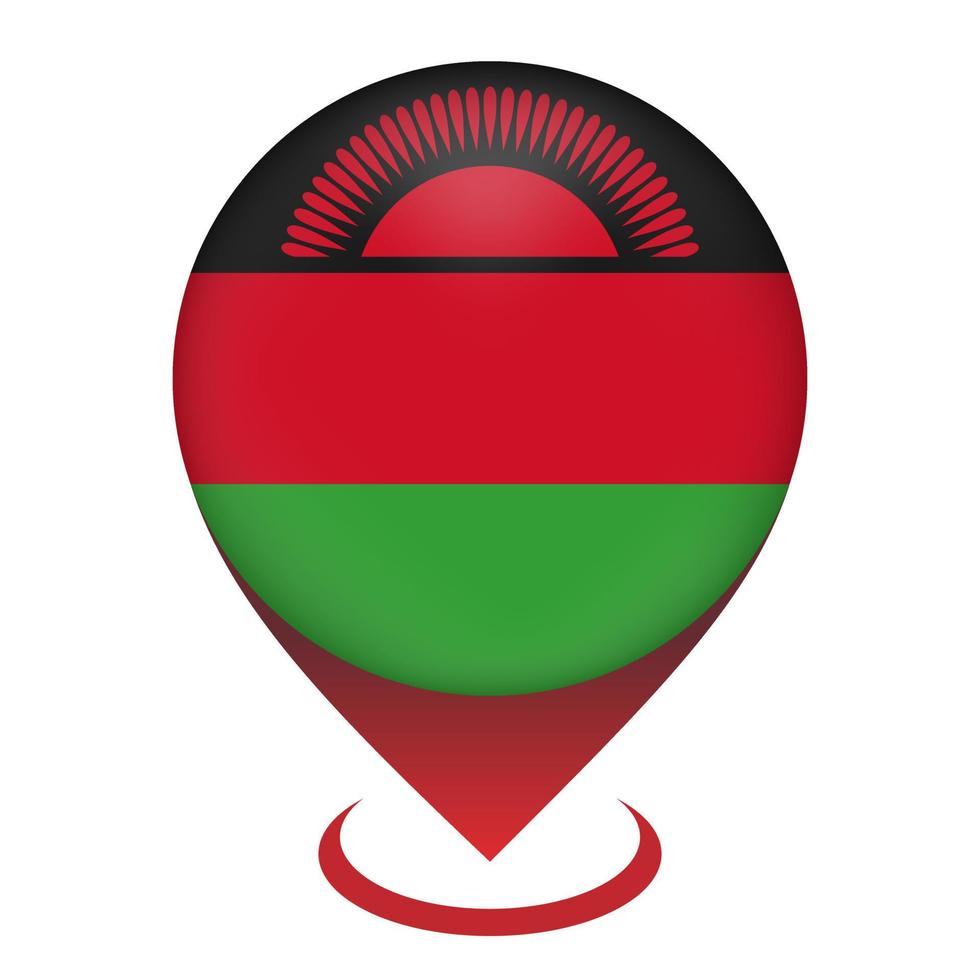 Map pointer with contry Malawi. Malawi flag. Vector illustration.