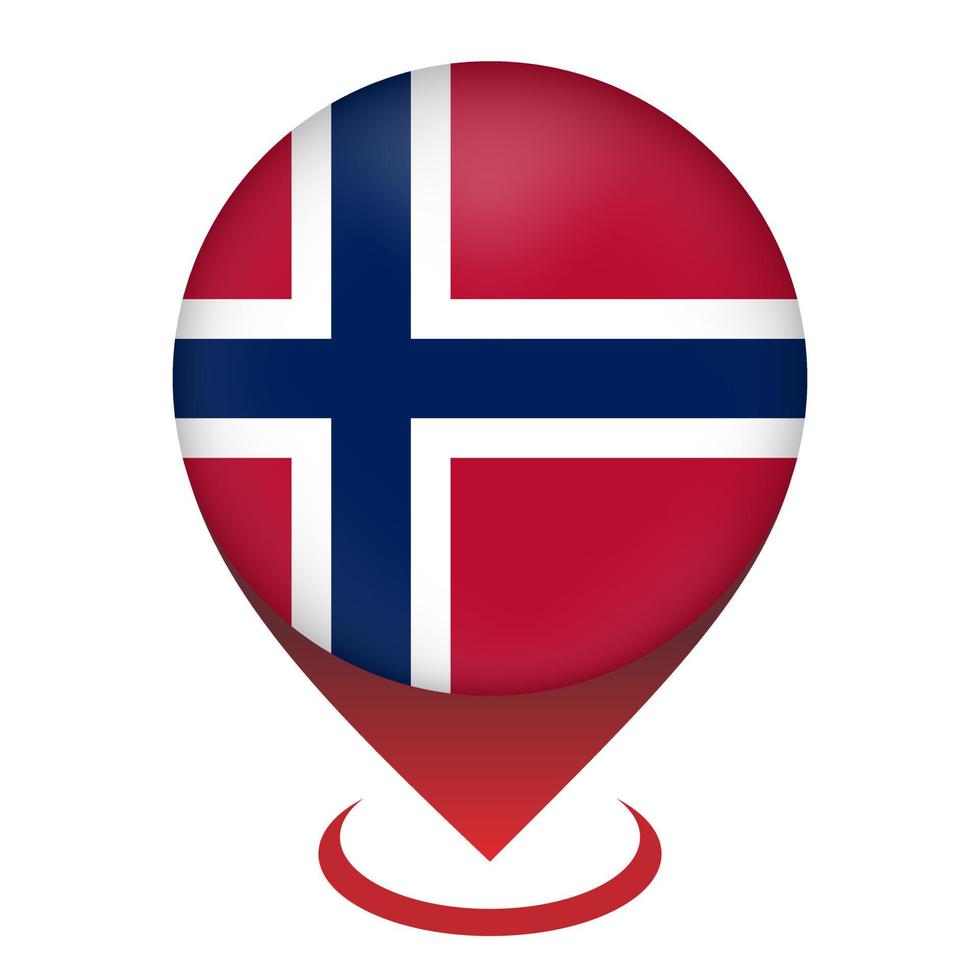 Map pointer with contry Norway. Norway flag. Vector illustration.