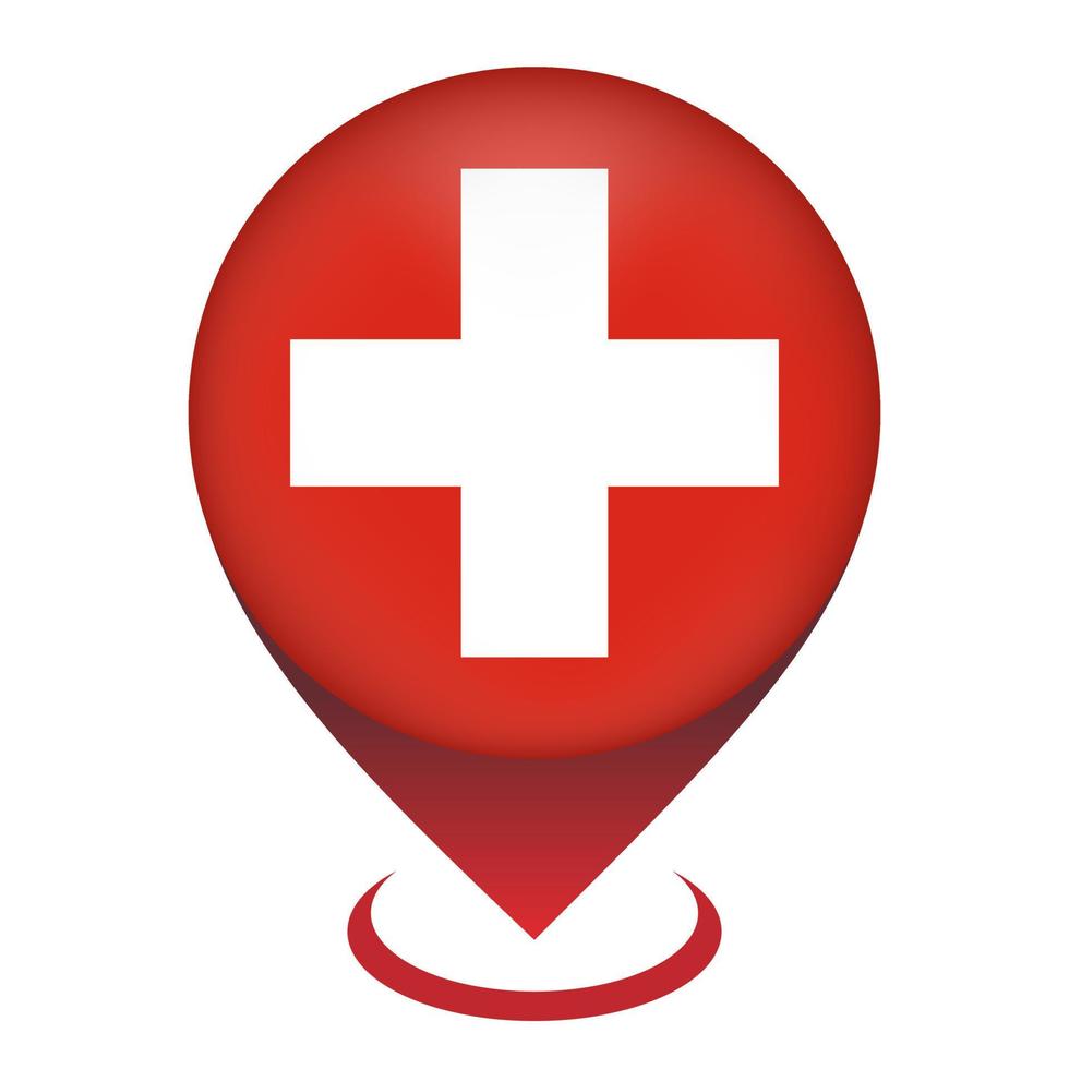 Map pointer with contry Switzerland. Switzerland flag. Vector illustration.