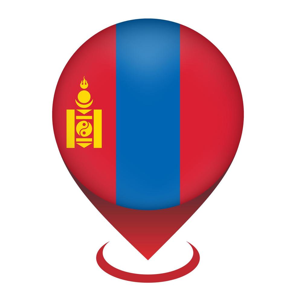 Map pointer with contry Mongolia. Mongolia flag. Vector illustration.