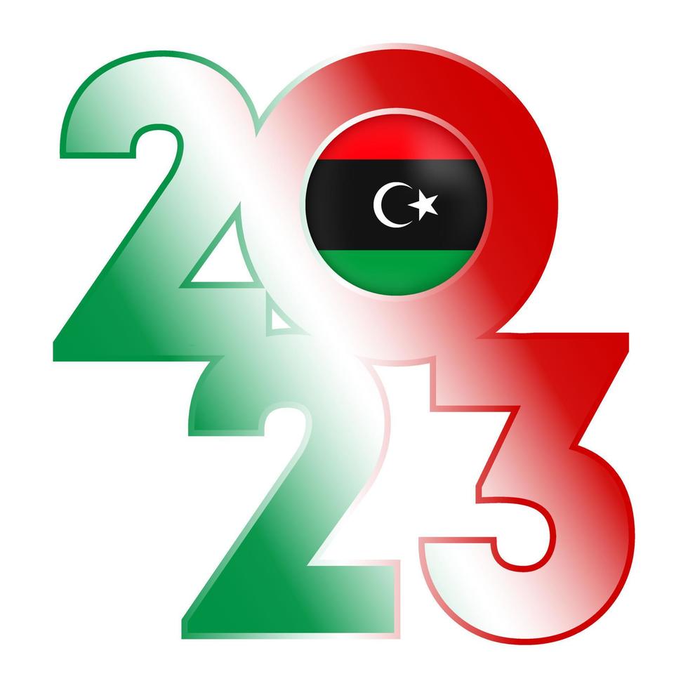 Happy New Year 2023 banner with Libya flag inside. Vector illustration.