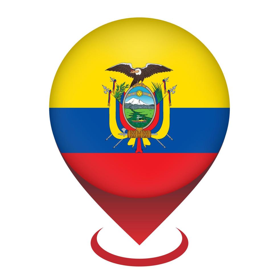 Map pointer with contry Ecuador. Ecuador flag. Vector illustration.