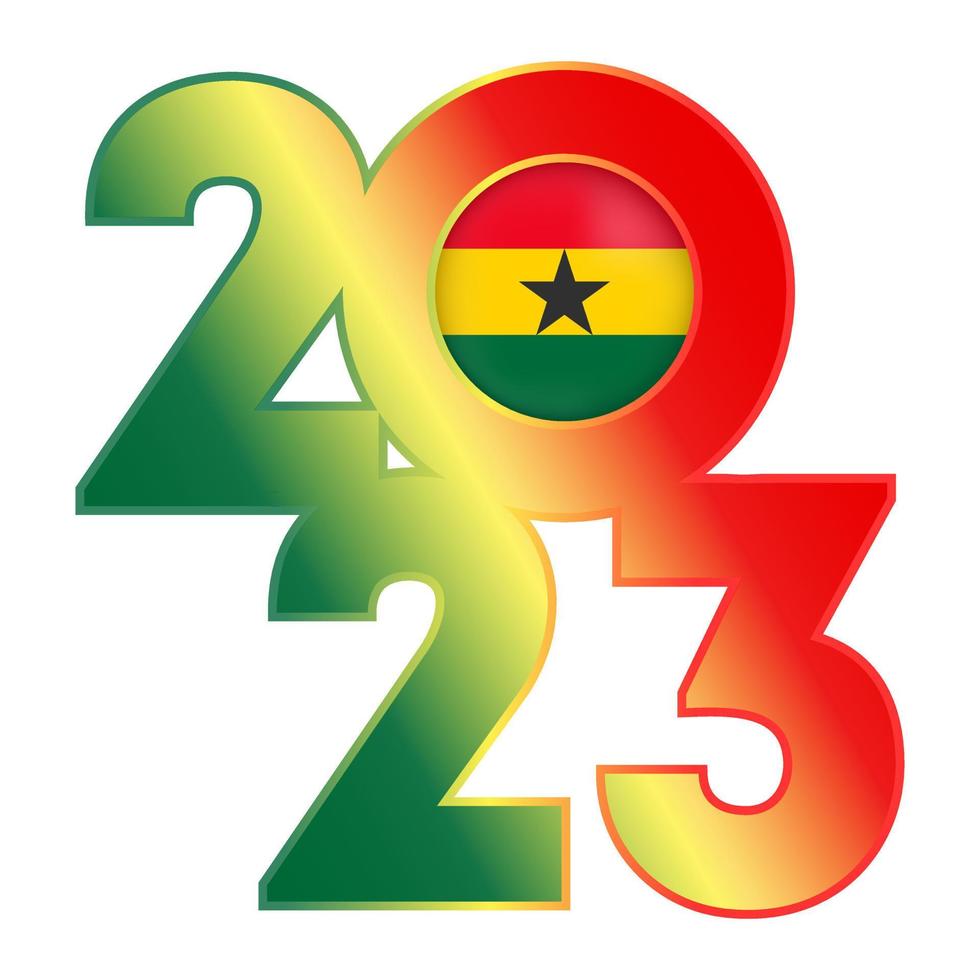 Happy New Year 2023 banner with Ghana flag inside. Vector illustration.