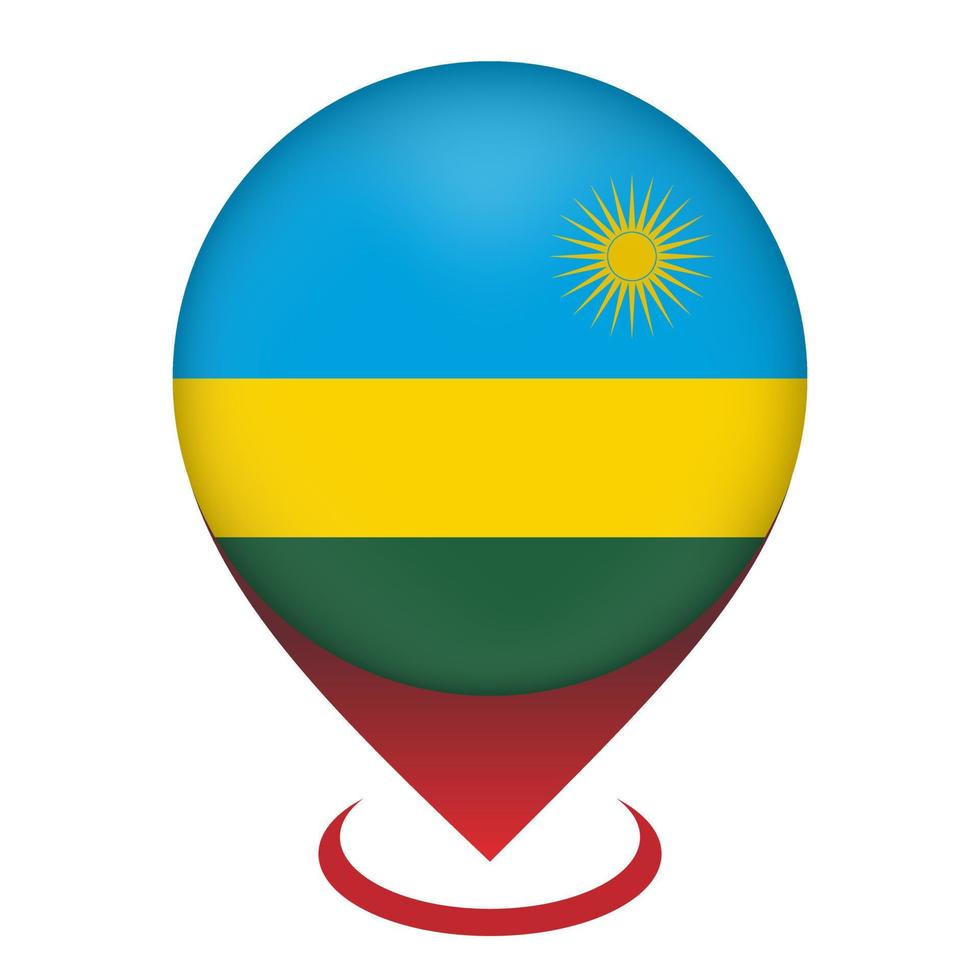 Map pointer with contry Rwanda. Rwanda flag. Vector illustration.