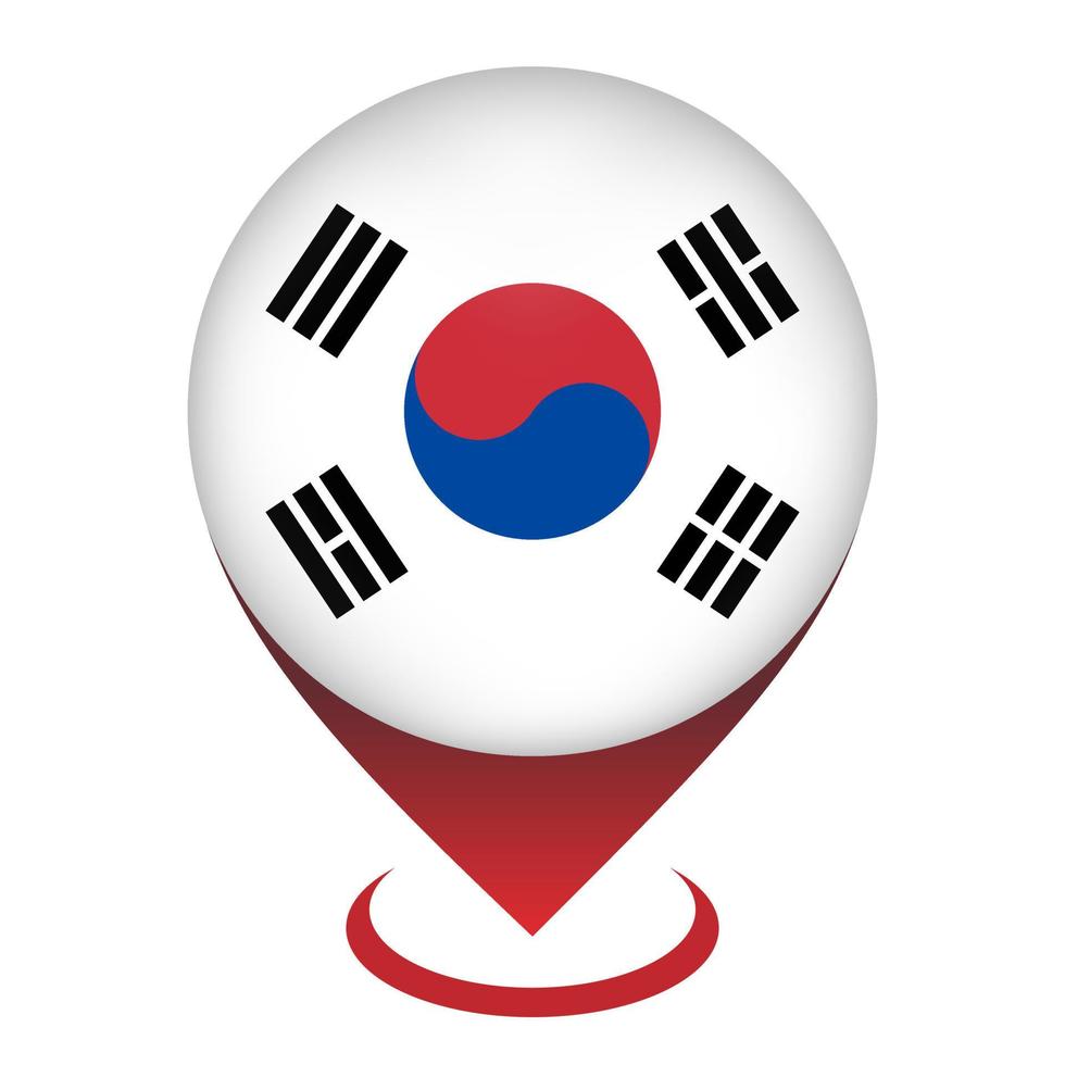 Map pointer with contry South Korea. South Korea flag. Vector illustration.