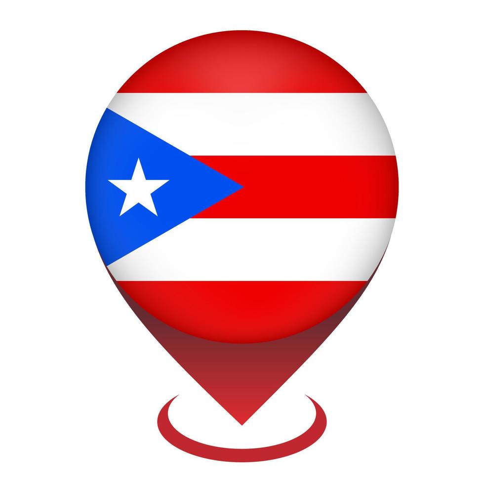 Map pointer with contry Puerto Rico. Puerto Rico flag. Vector illustration.