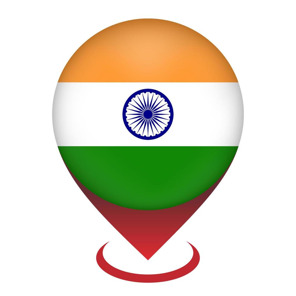 Map pointer with contry India. India flag. Vector illustration.