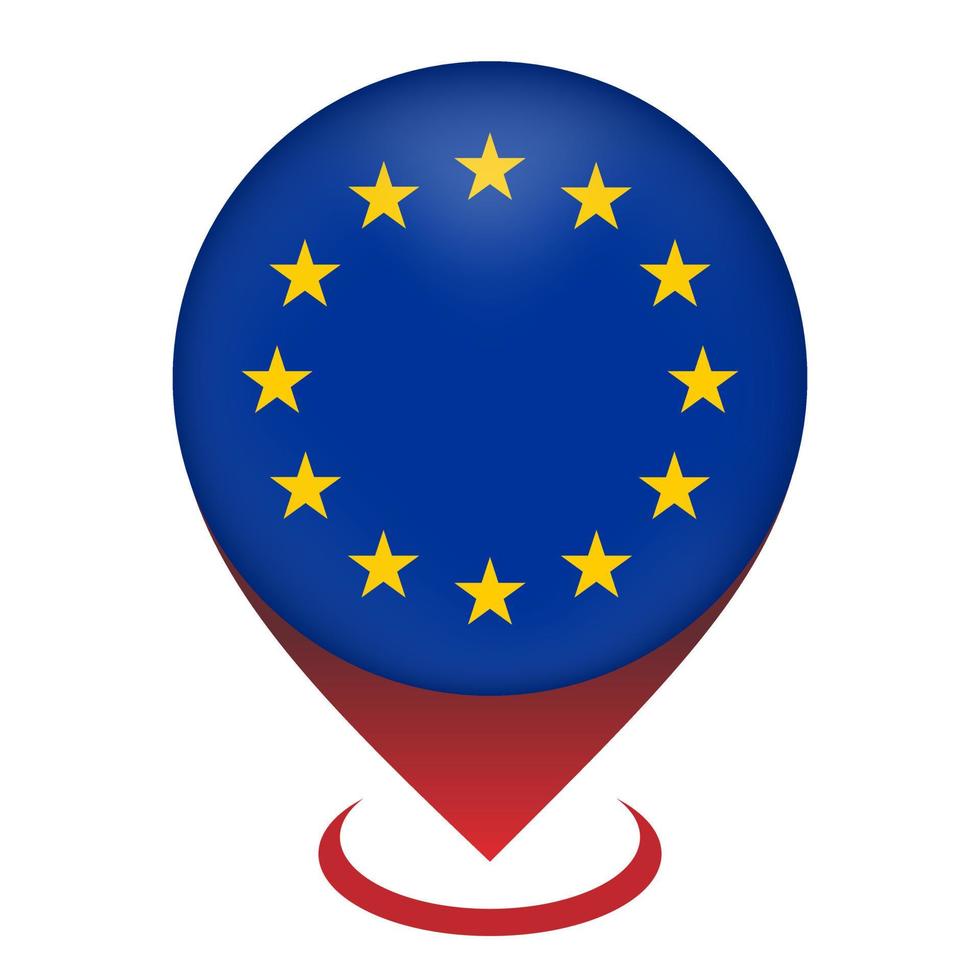 Map pointer with contry European Union. European Union flag. Vector illustration.