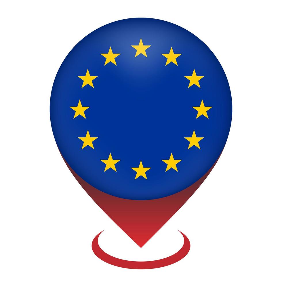 Map pointer with contry European Union. European Union flag. Vector illustration.