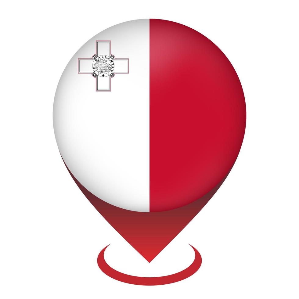 Map pointer with contry Malta. Malta flag. Vector illustration.