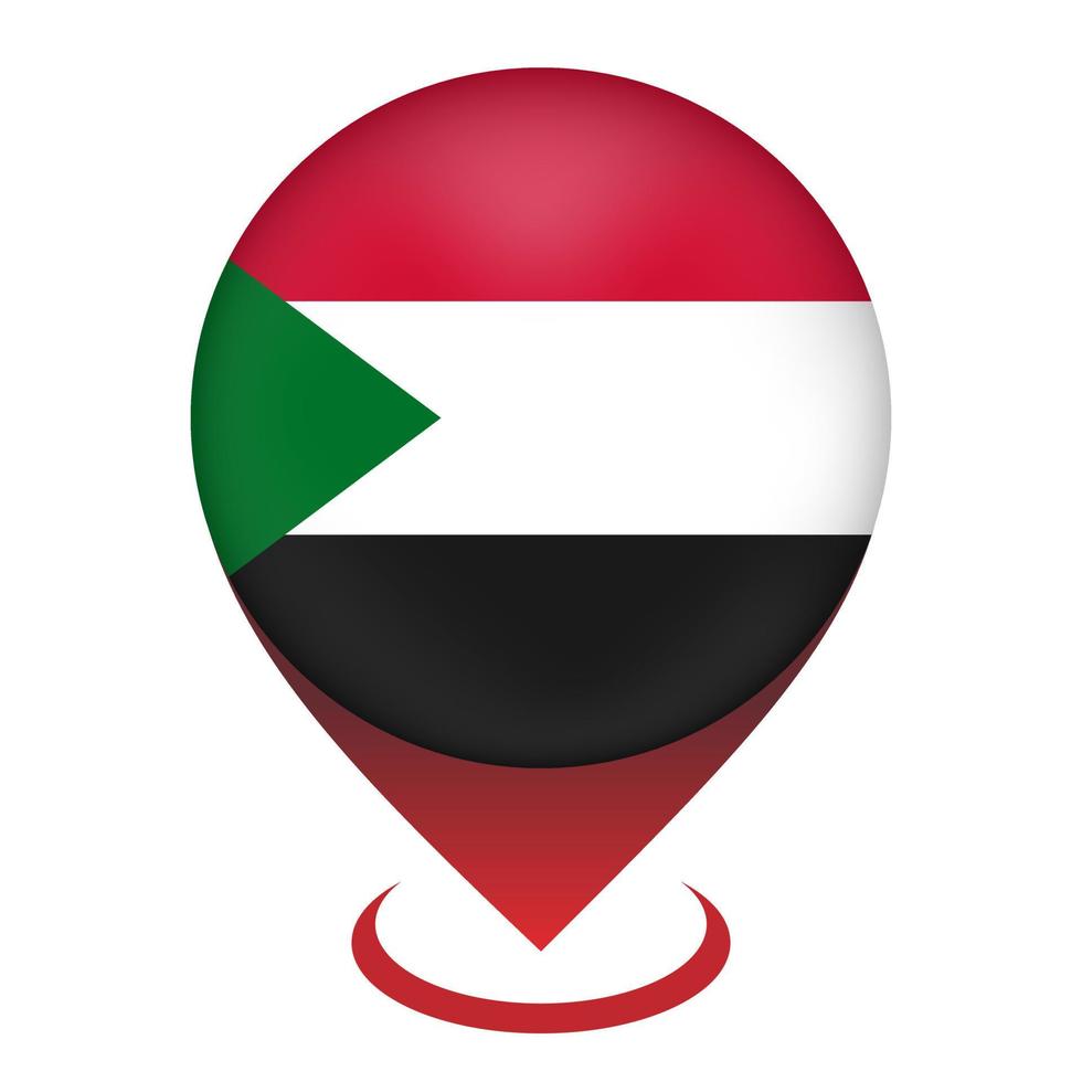 Map pointer with contry Sudan. Sudan flag. Vector illustration.