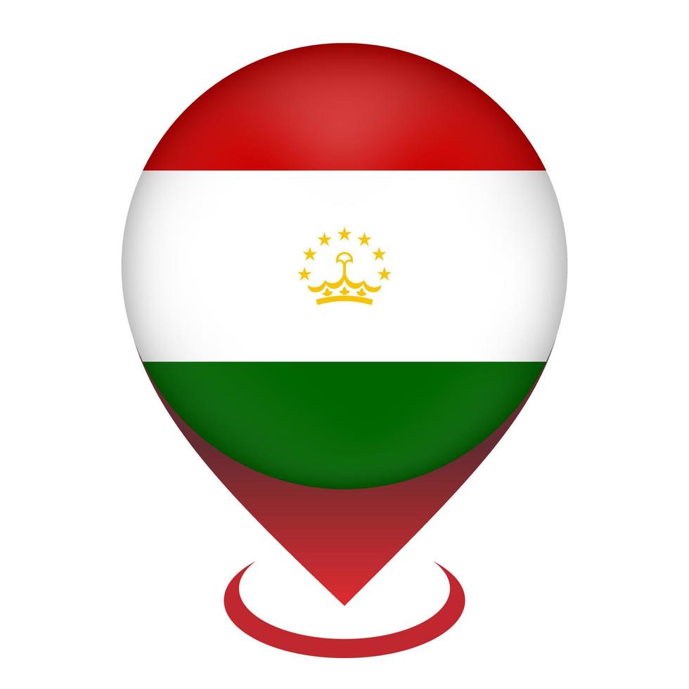 Map pointer with contry Tajikistan. Tajikistan flag. Vector illustration.