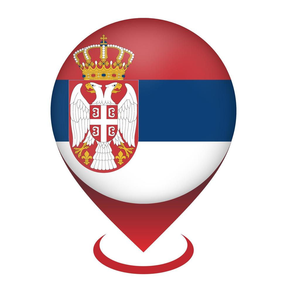 Map pointer with contry Serbia. Serbia flag. Vector illustration.