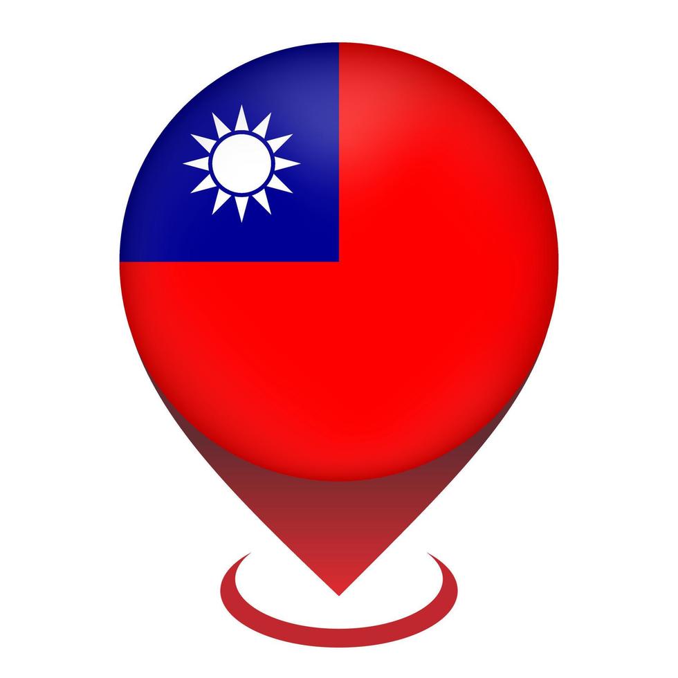 Map pointer with contry Taiwan. Taiwan flag. Vector illustration.