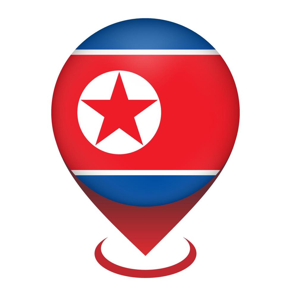 Map pointer with contry North Korea. North Korea flag. Vector illustration.