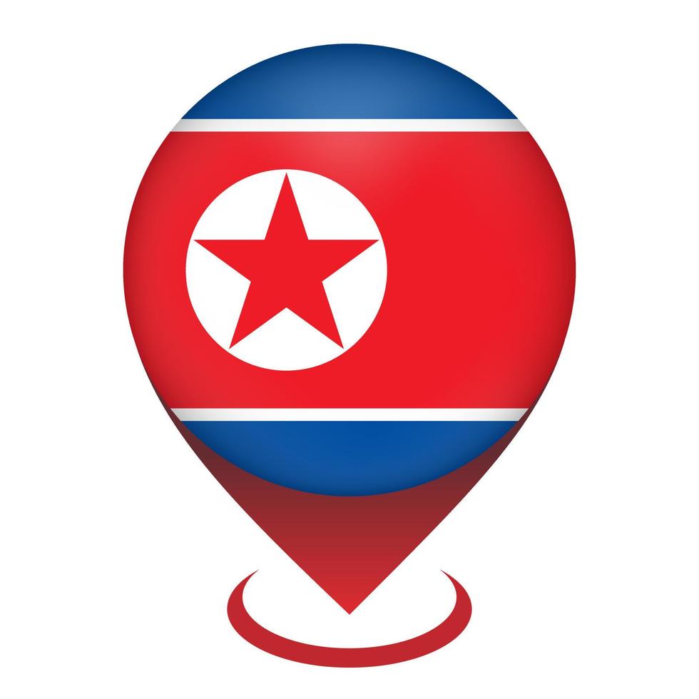 puntero del mapa con país corea del norte. bandera de corea del norte. ilustración vectorial vector