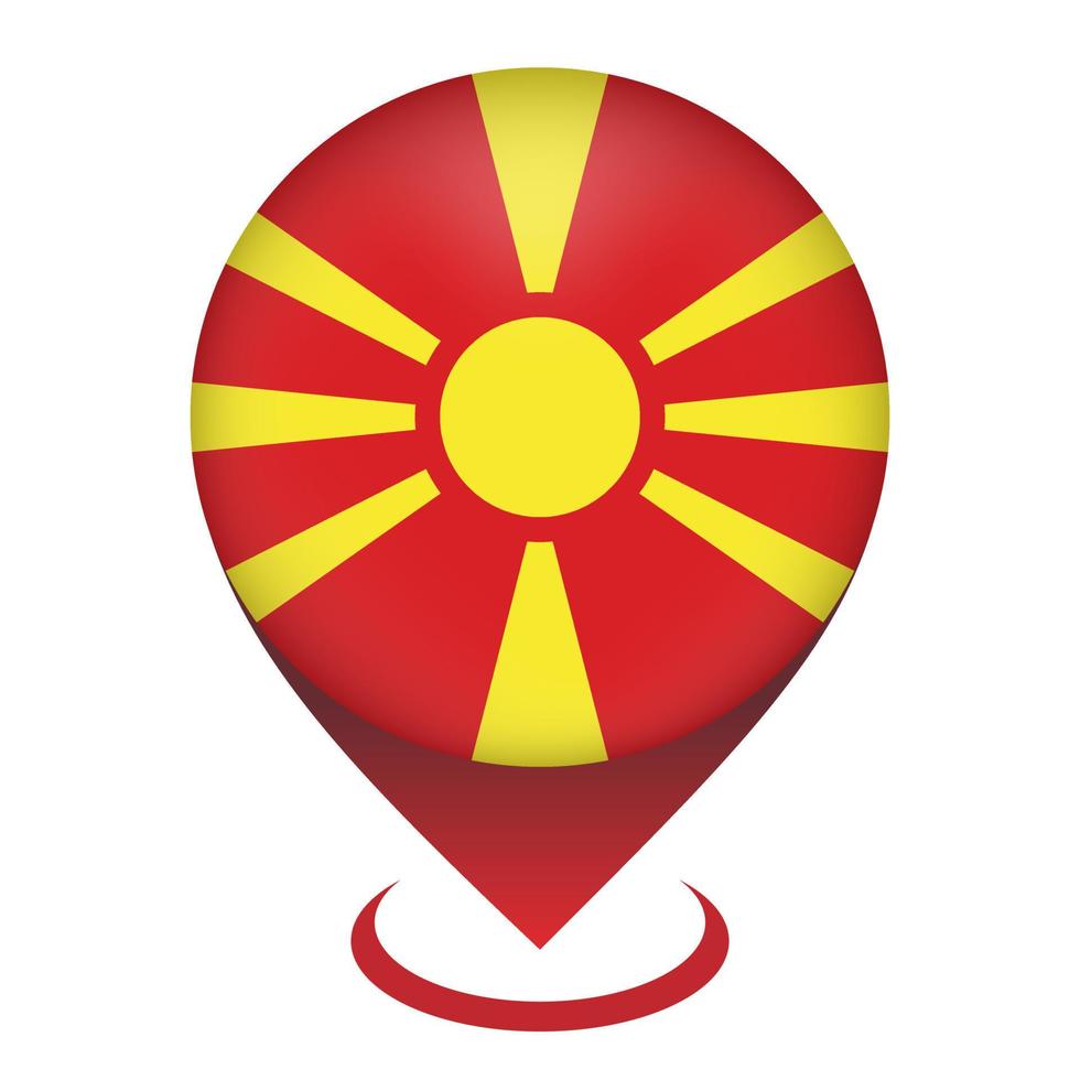 Map pointer with contry North Macedonia. North Macedonia flag. Vector illustration.