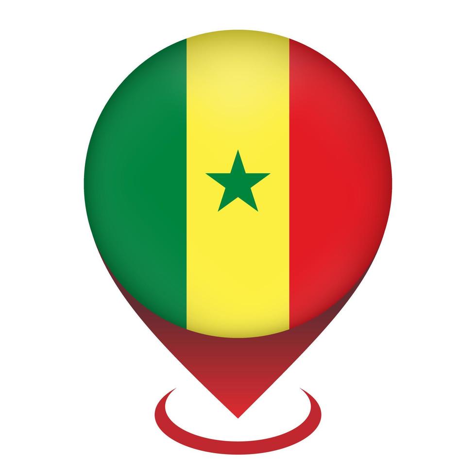 Map pointer with contry Senegal. Senegal flag. Vector illustration.