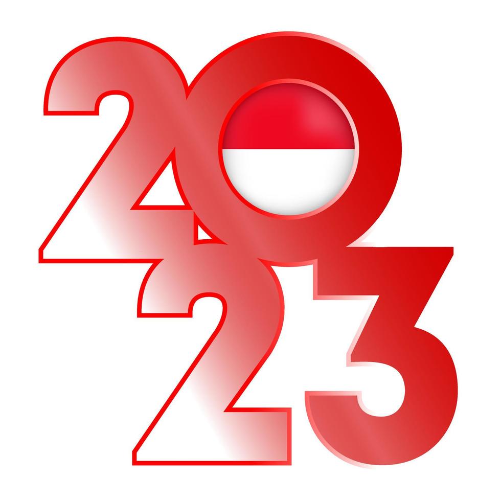Happy New Year 2023 banner with Monaco flag inside. Vector illustration.
