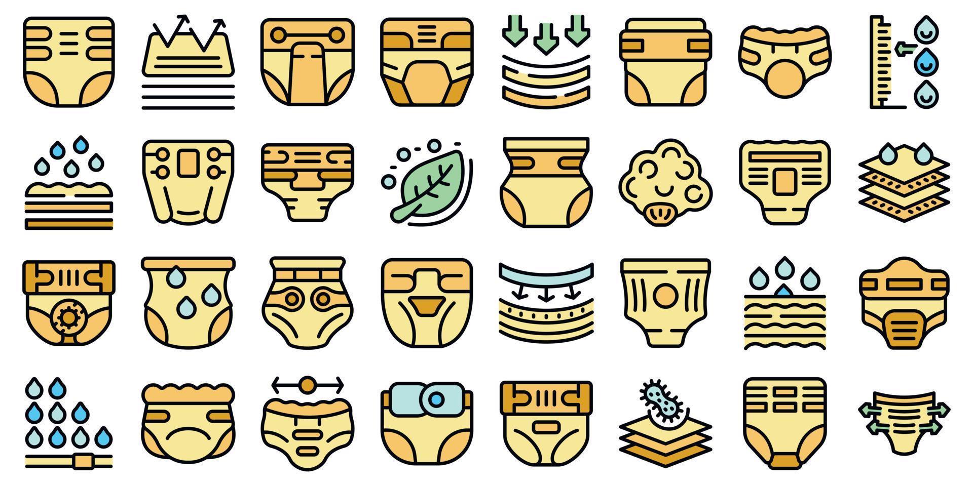 Adult diaper icons set vector color flat