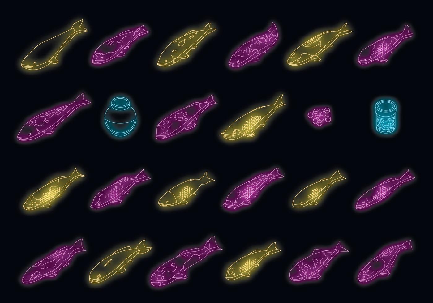 Koi carp icons set vector neon