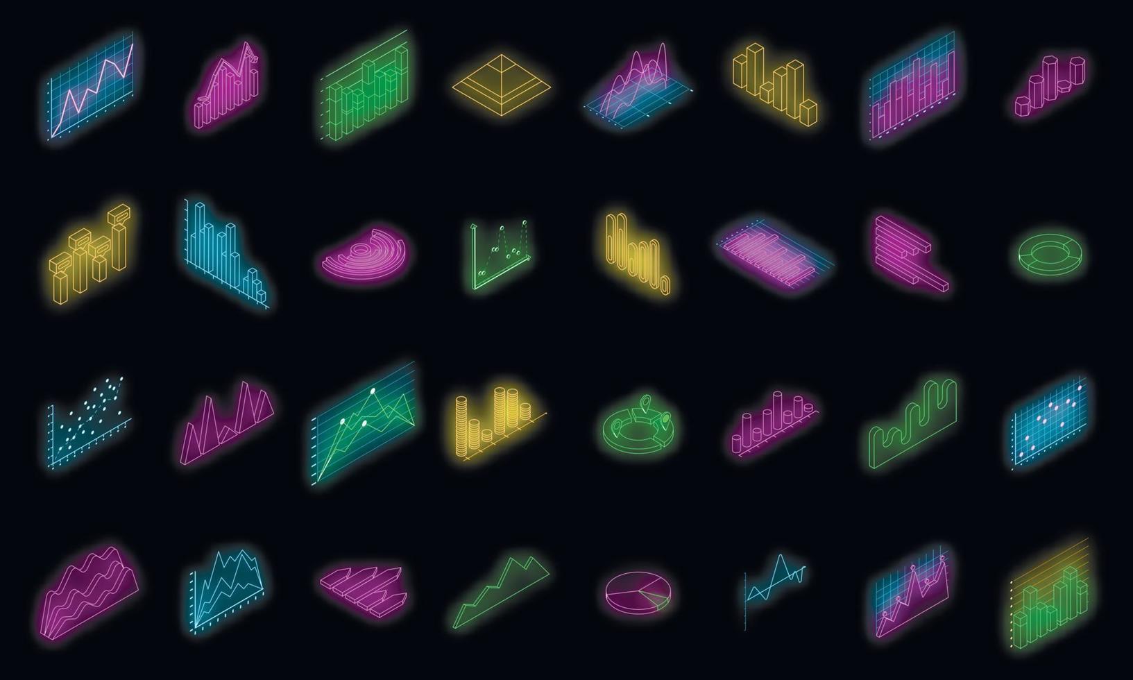 Regression icons set vector neon