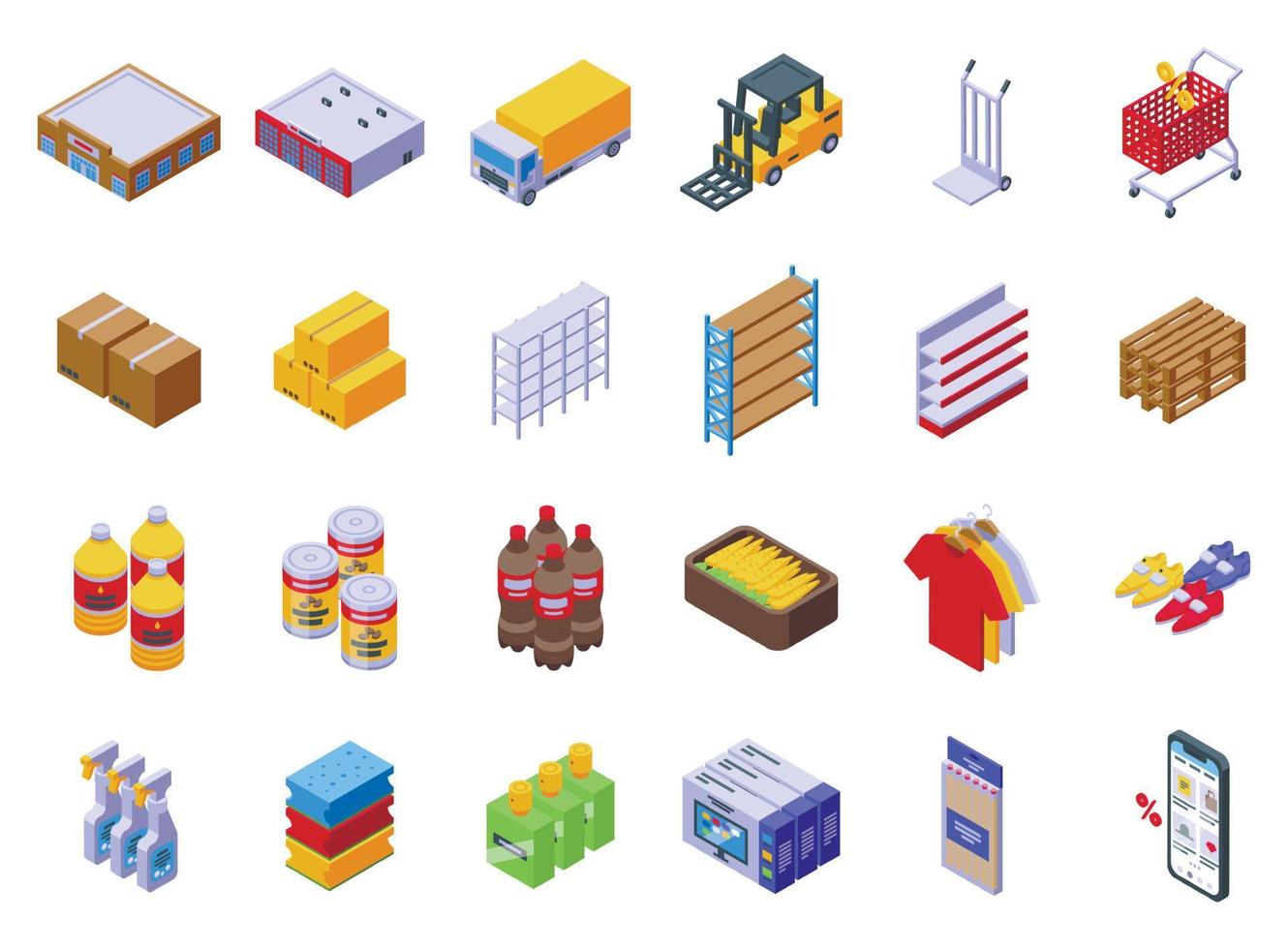 Wholesale store icons set isometric vector. Marketplace supplier vector