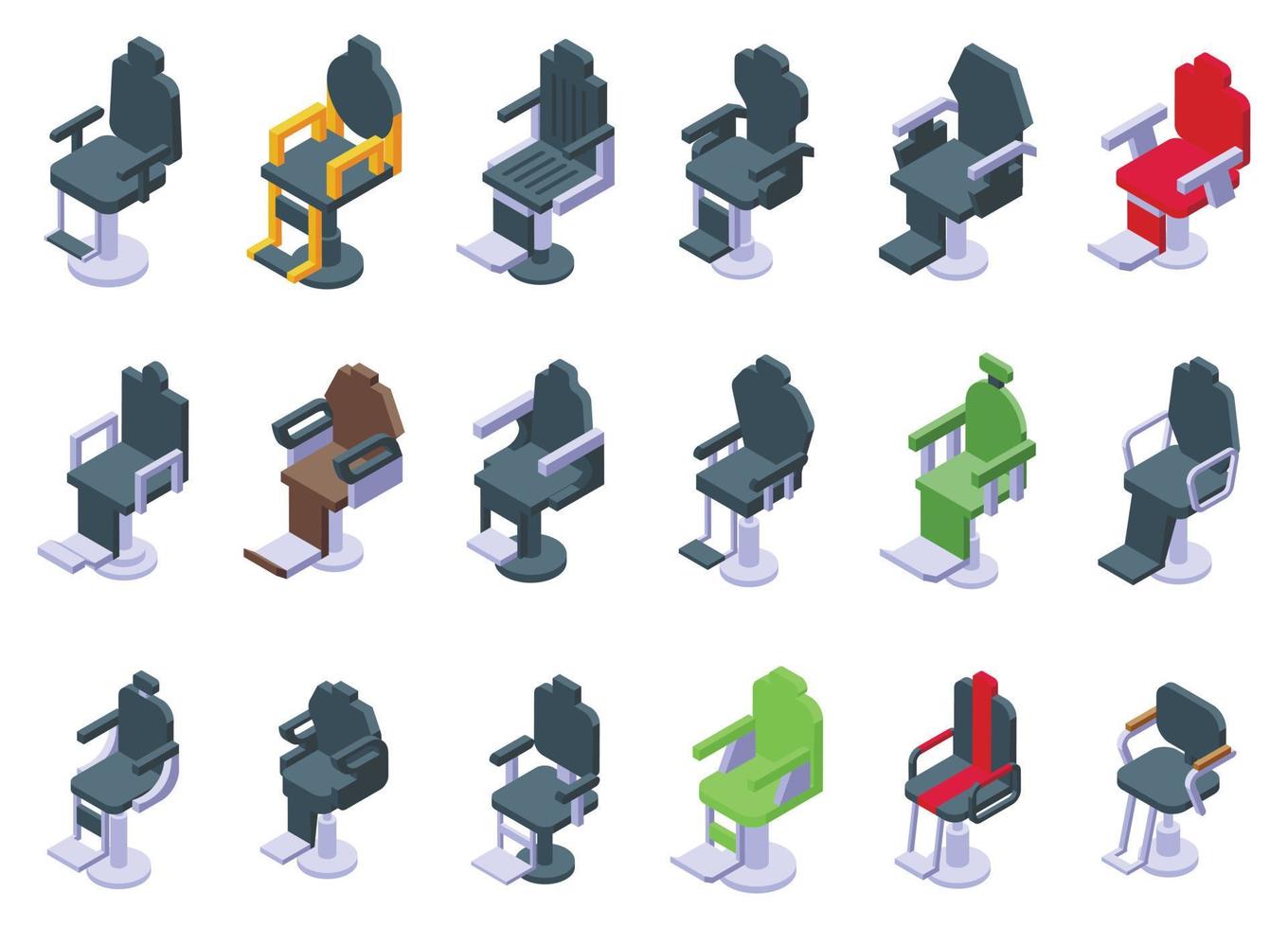 Barber chair icons set isometric vector. Haircut salon vector
