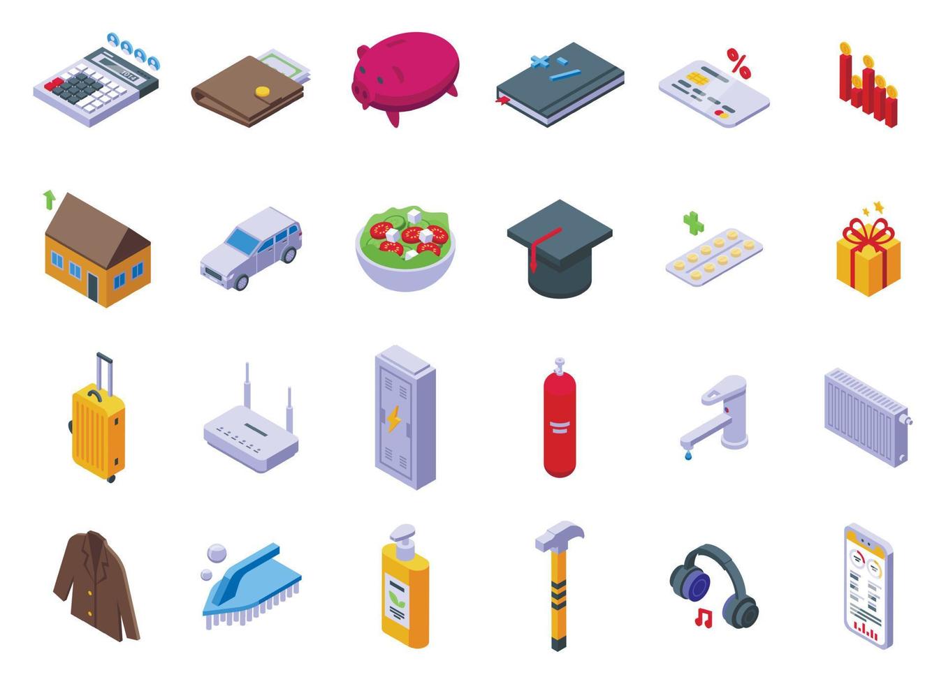 Family budget icons set isometric vector. Personal finance vector