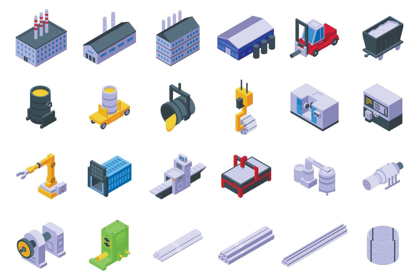 Steel Plant icons set isometric vector. Casting fire vector