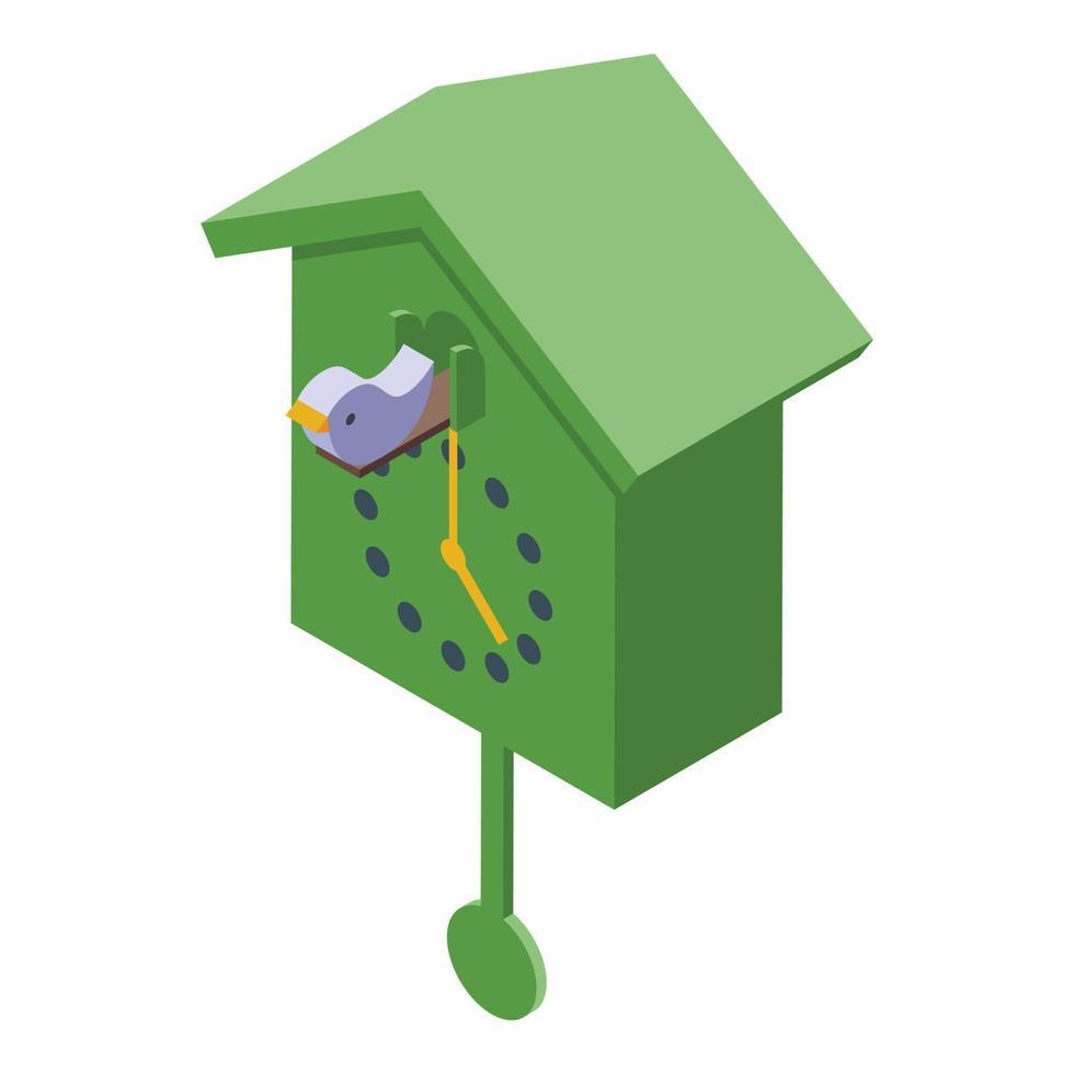 Green Cuckoo Clock icon isometric vector. Pendulum bird vector