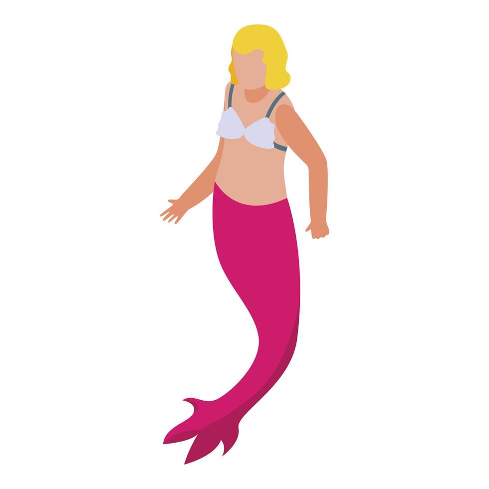 verano sirena icono isométrica vector. linda niña vector