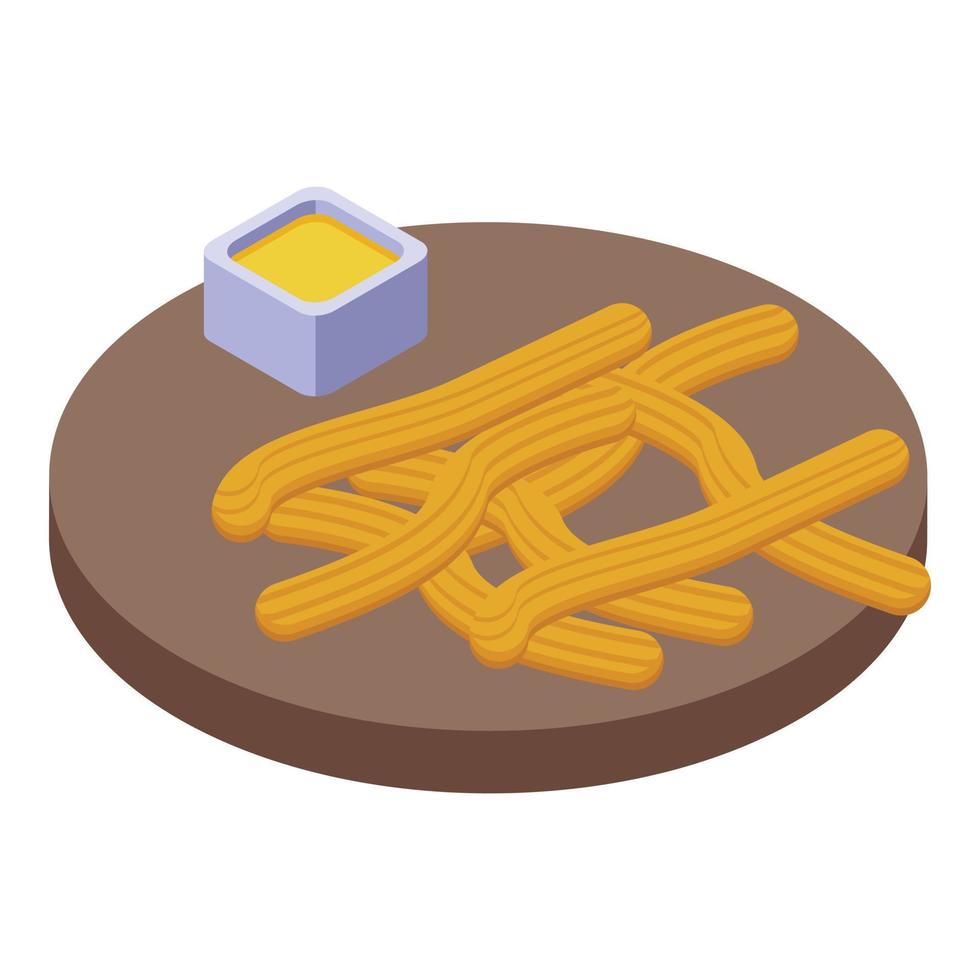 Churro sauce menu icon isometric vector. Spain food vector