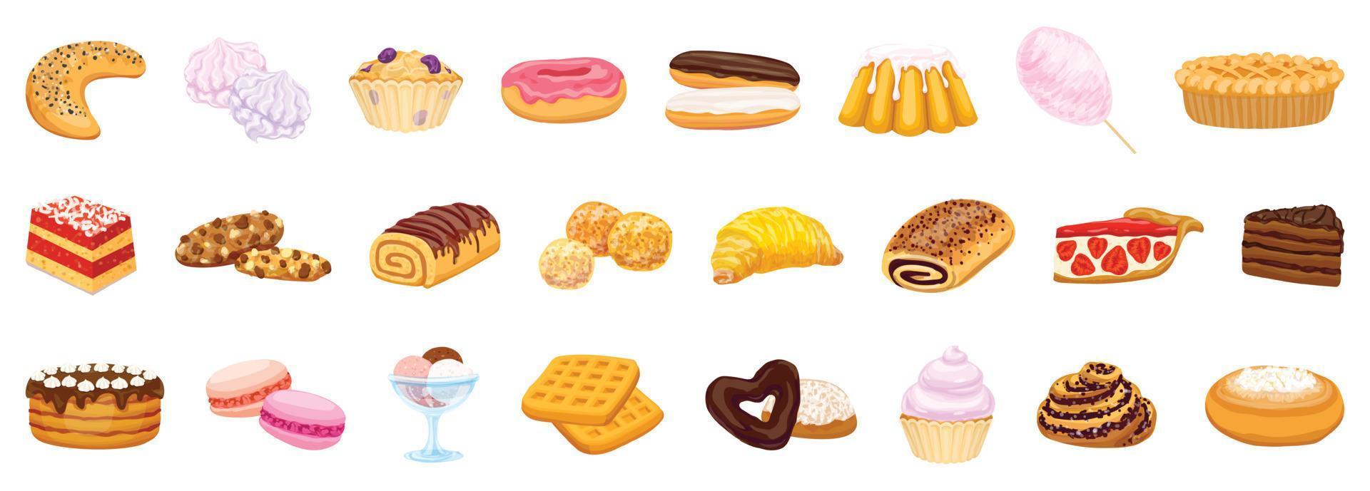 Confectionery icons set cartoon vector. Sweet-shop cake vector