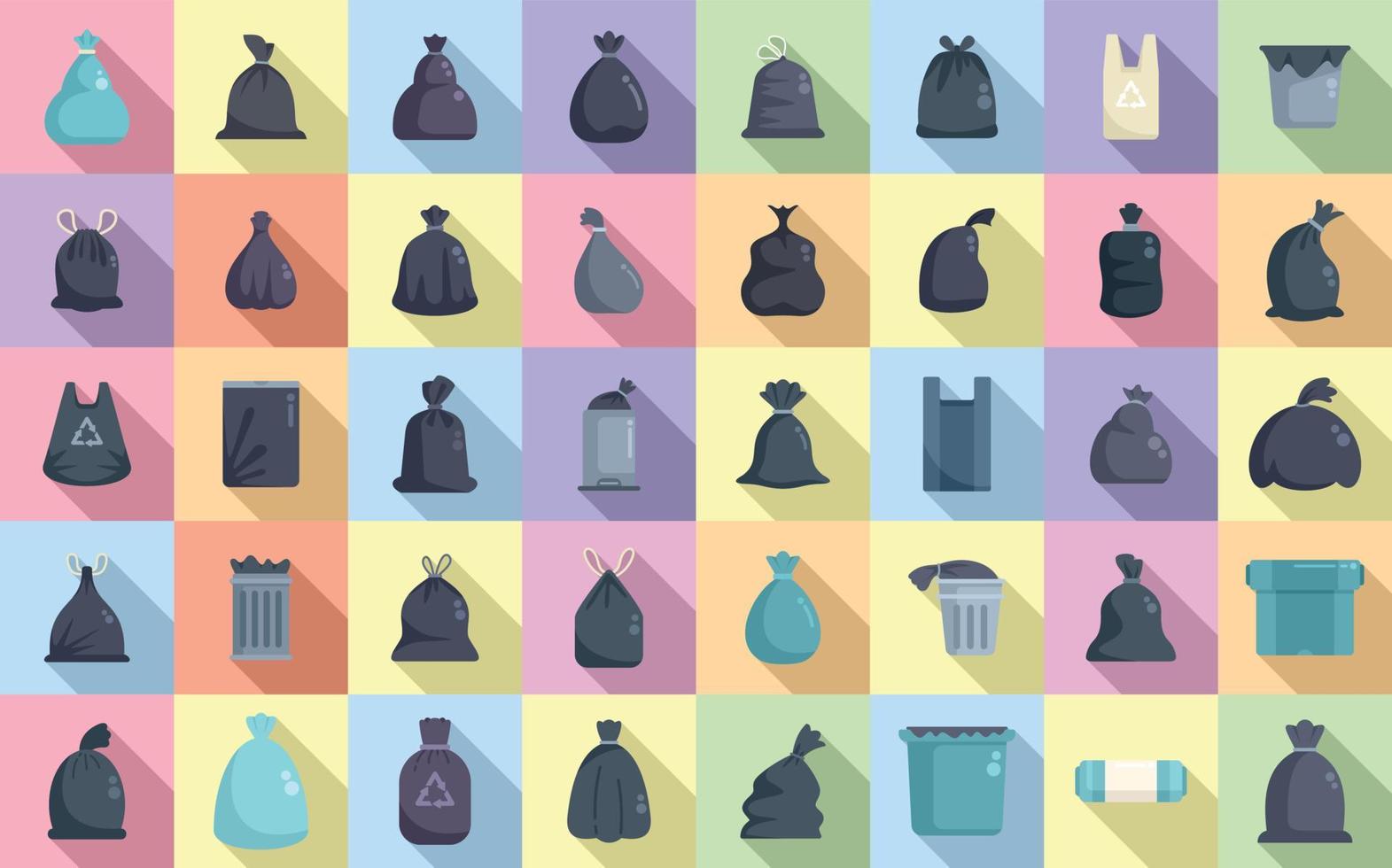 Bag for trash icons set flat vector. Food garbage vector