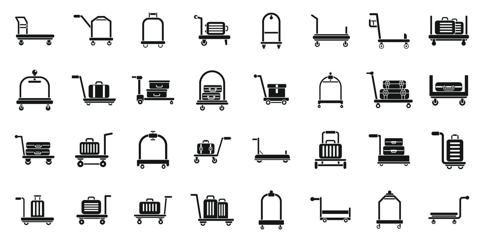 Luggage trolley icons set simple vector. Business bag vector