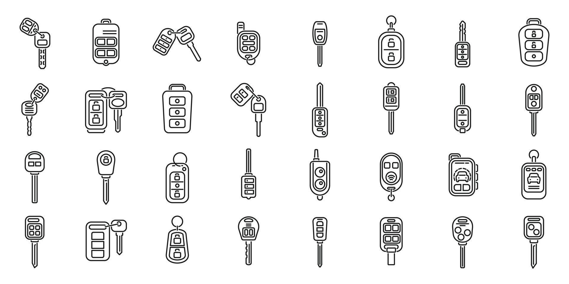 Car alarm system icons set outline vector. Car key vector