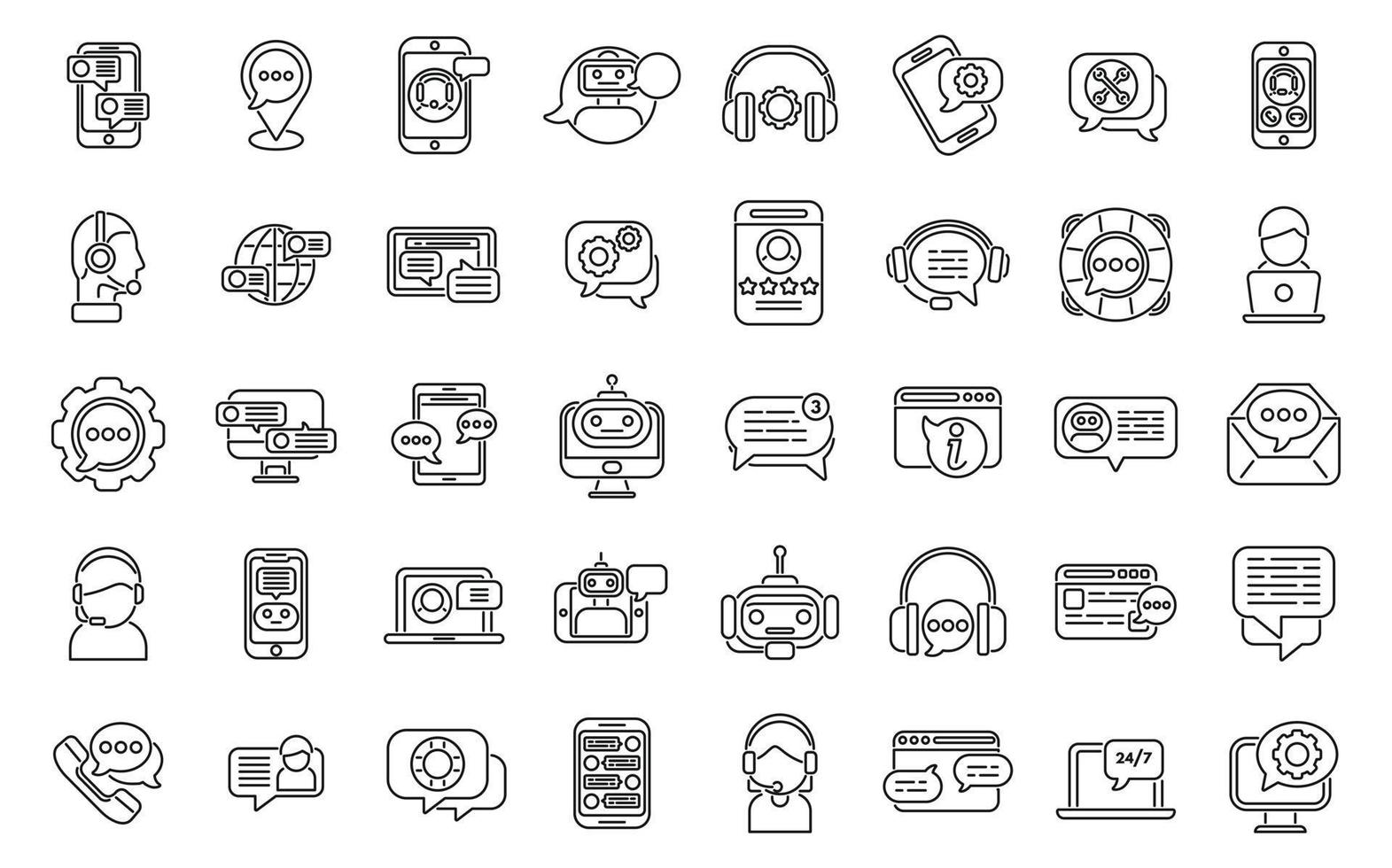 Support chat icons set outline vector. Call center vector